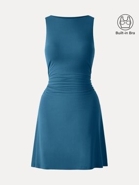 OGL Eco-SkinKiss® Boatneck Ruched A-line Mini Bra Dress In Dark Marine